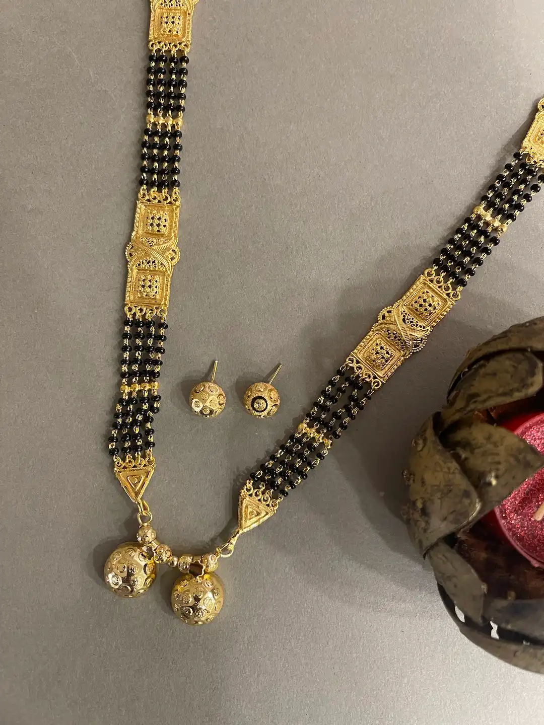 Micro Drop Mangalsutra Earrings (Short Pendant Drop)