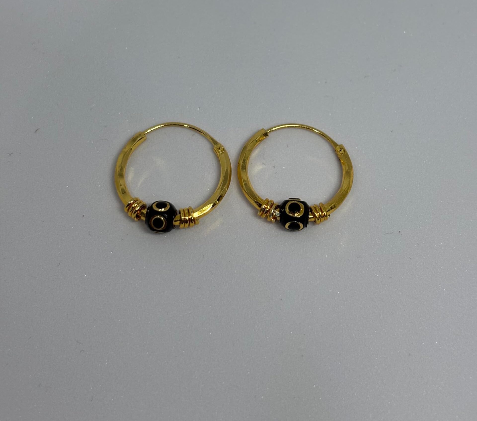 Tiny Hoop with Single Black-Bead Charm